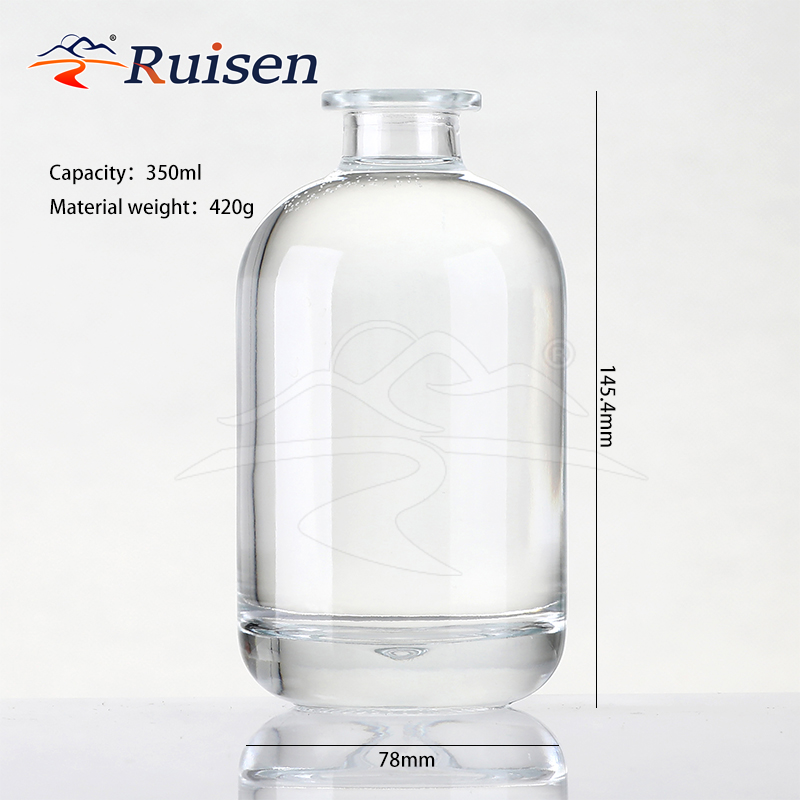High-end Luxury 350ml Round Shoulder Thick Bottom Cork Stopper Glass Bottle fFor Vodka Whiskey Brandy Wine 