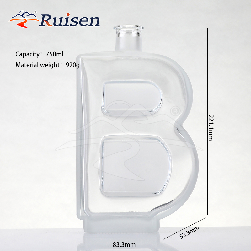 Custom Letter a B Design Super Flint Glass Liquor Bottle Spirit Whisky 750ml Honey Oil Vodka Gin Tequila Rum with Cork Top
