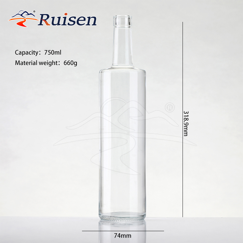 Custom Embossed Logo 750ml Vodka Brandy Gin Whisky Spirit Glass Bottles With Corks