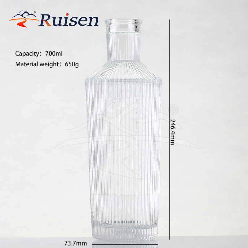 Luxury Customized Stripe Design 750ml Clear Glass Gin Rum Bottle Cork Lid