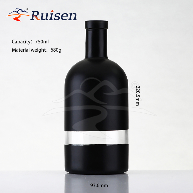 750ml Black Frosted Glass Wine Bottle 680g Weight Unique Transparent Stripe Design For Premium Liquor Packaging And Luxury Brand Display