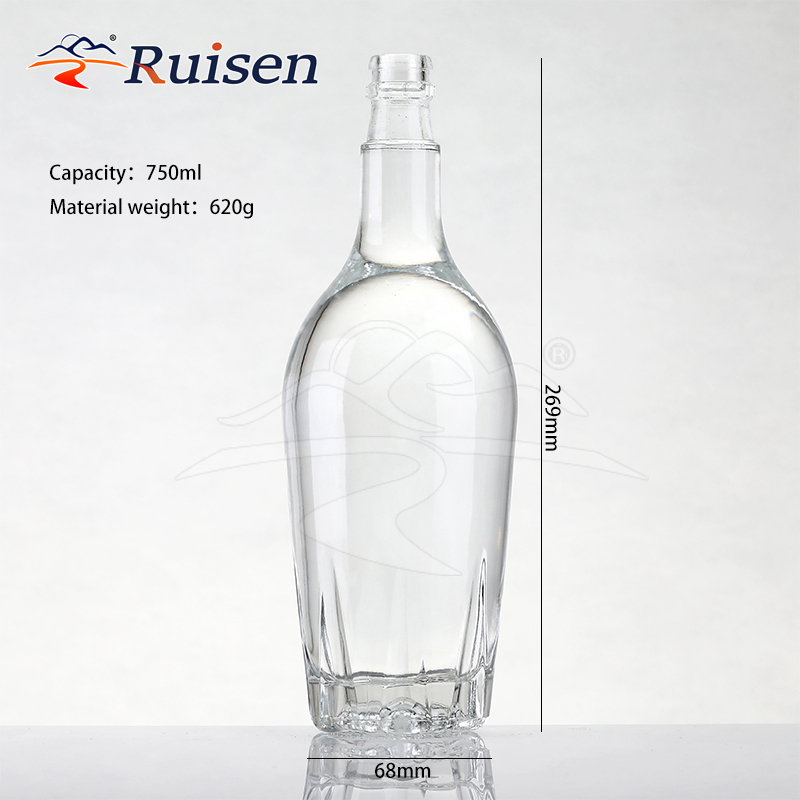 750ml Clear Glass Liquor Bottle Unique Curved Body Design For Premium Alcohol Storage And Luxury Beverage Packaging