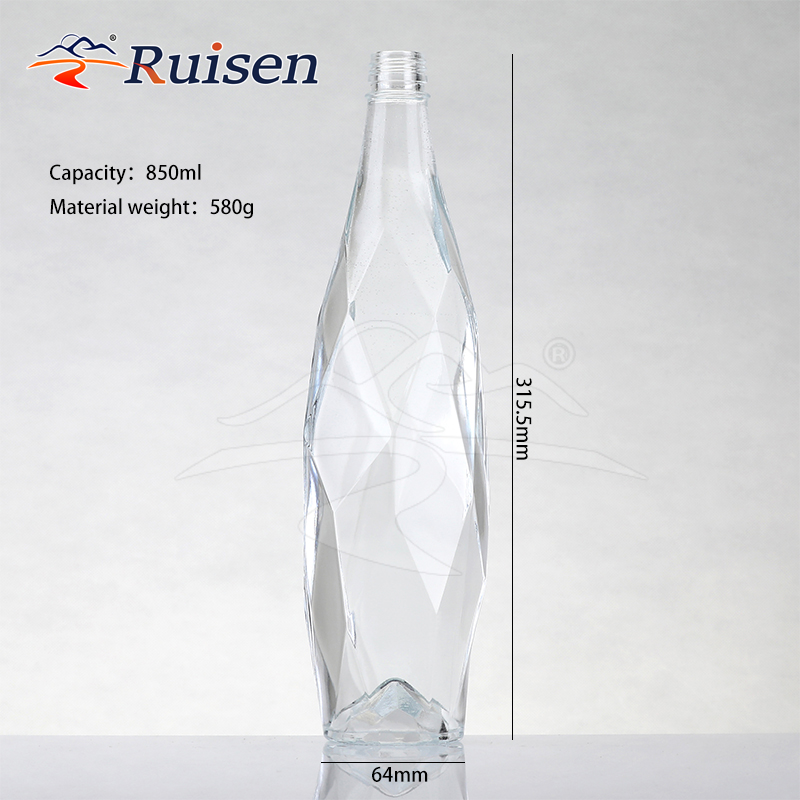 Unique Design 800ml 500ml 750ml Special Shape Mineral Water Glass Liquor Bottle with Aluminum Lid