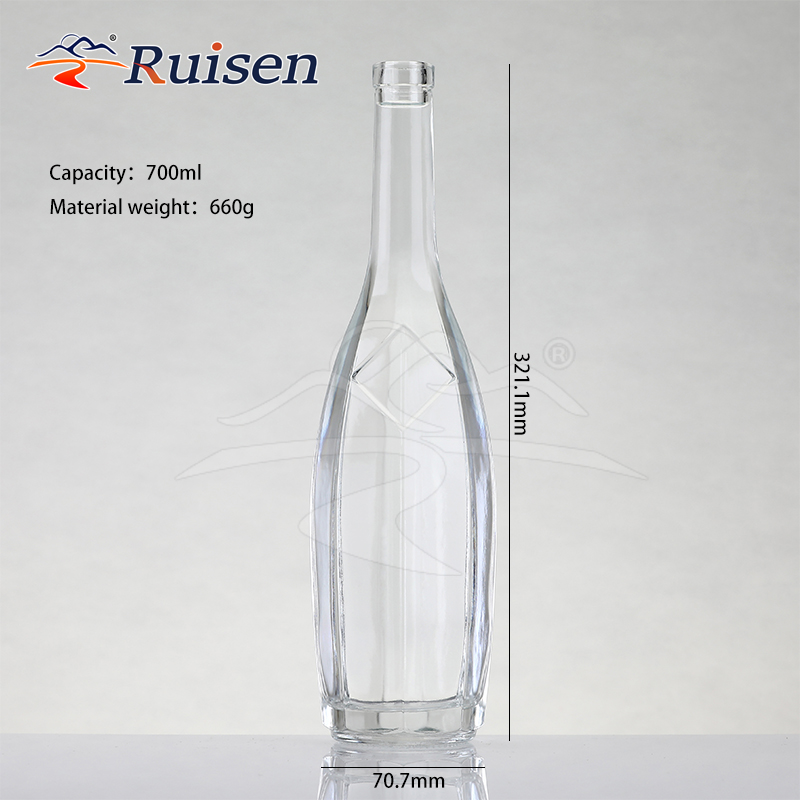 Custom Embossed Logo 750ml Vodka Brandy Gin Whisky Spirit Glass Bottles With Corks