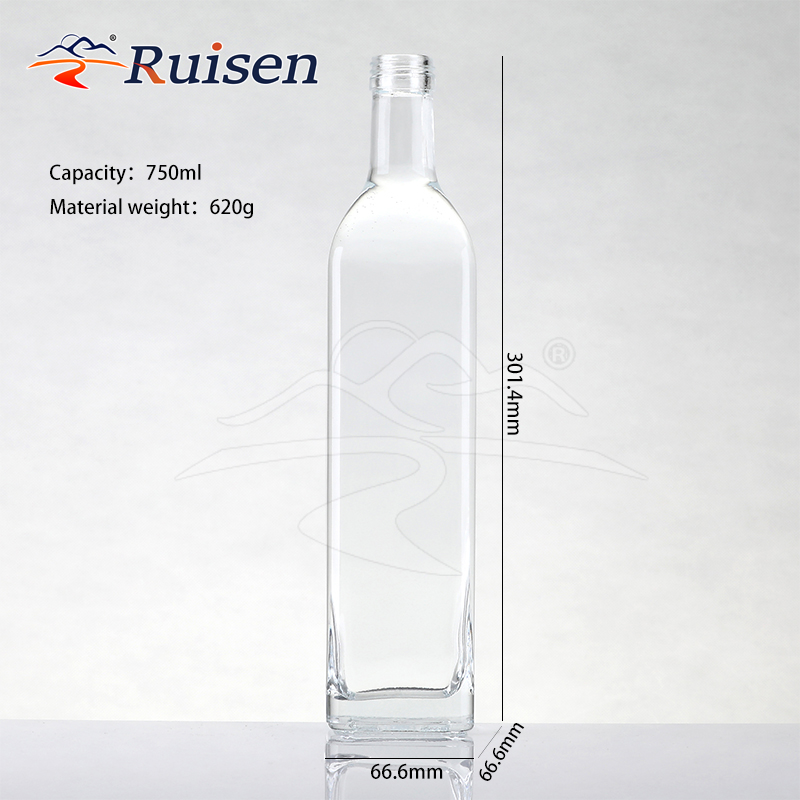 750ml Clear Glass Liquor Bottle Rectangular Design For Premium Alcohol Storage Luxury Beverage Branding And High-End Bar Presentation