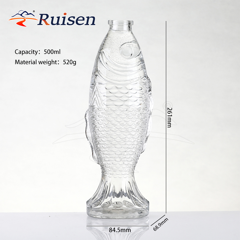 500ml Unique Glass Fish Shaped Vessel For High-End Liquor Display And Traditional Culture Inspired Branding