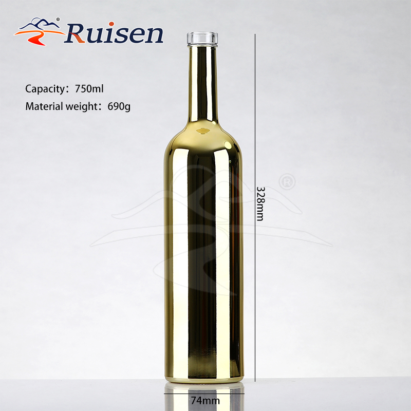 750ml Gold Plated Glass Wine Bottle For Premium Wine Storage And Luxury Beverage Branding