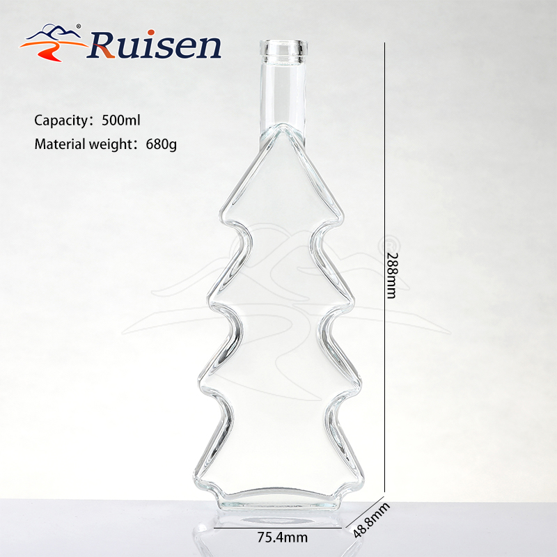 500ml Clear Glass Christmas Tree Shaped Liquor Bottle 680g Weight For Festive Alcohol Storage And Holiday Gift Branding