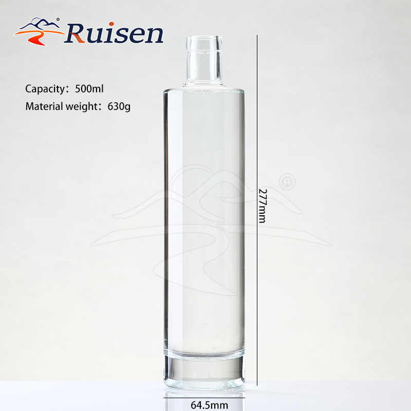 wholesale  200Ml 375Ml 500Ml 750Ml  Transparent Round Empty Flint Glass Liquor Wine Whisky Vodka Tequila Bottle With Cork Lid