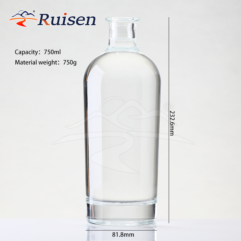 750ml Empty Round Glass Bottle with Cork Stopper New Custom Super Flint Packaging Bottle and Gift Box for Wine Spirits Beverages